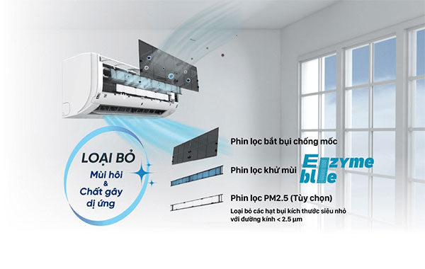 Máy lạnh Daikin Inverter 3 HP FTKZ71VVMV - Phin lọc Enzyme Blue khử mùi