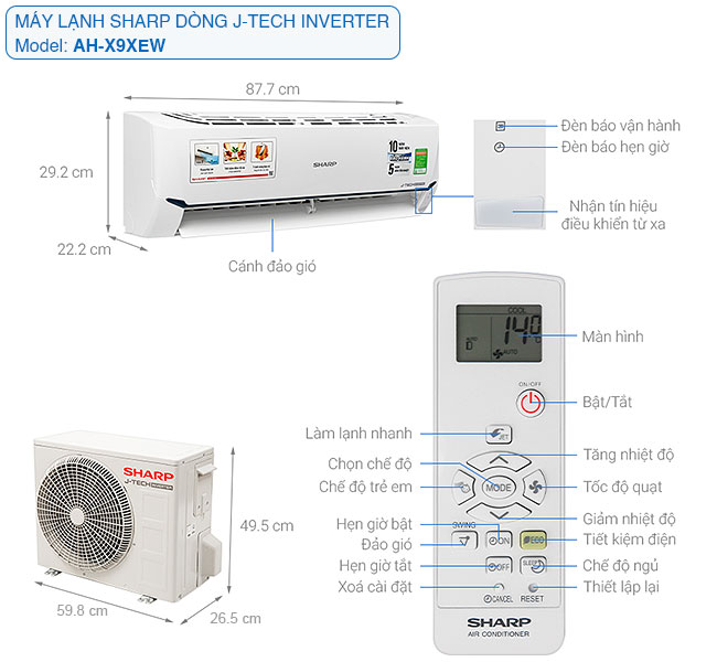 Máy lạnh Sharp Inverter 1 HP AH-X9XEW
