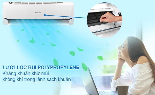 Máy lạnh Sharp AH-X9XEW - lưới lọc bụi Polypropylene